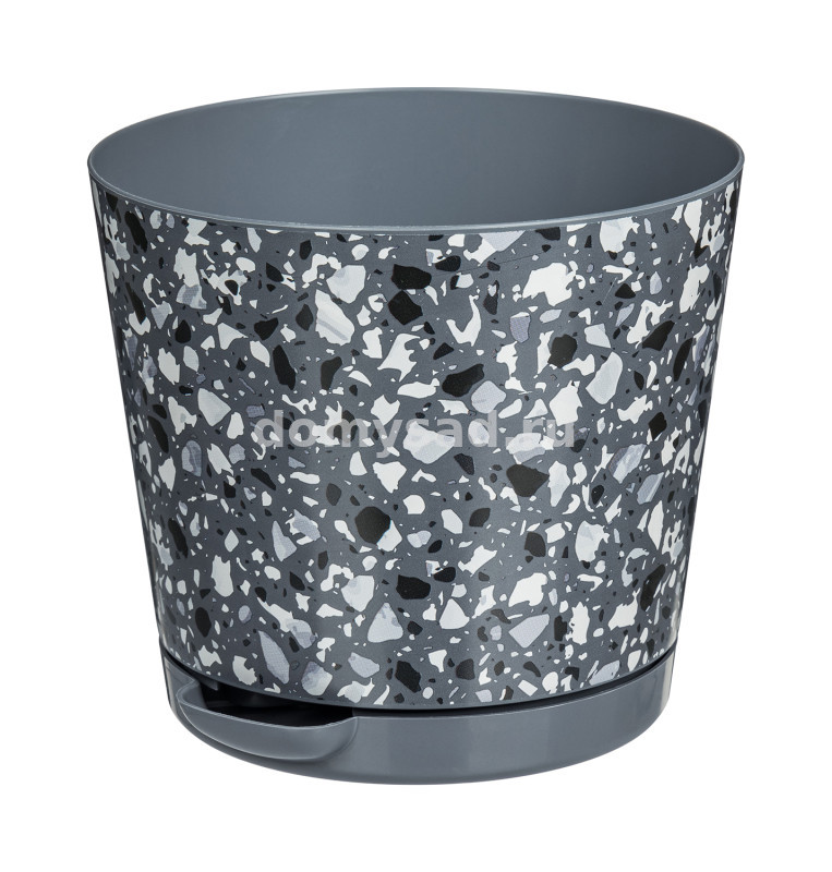 Горшок Stone Flower D100мм, 0,5л с прикорневым поливом с декором (серый) (24)