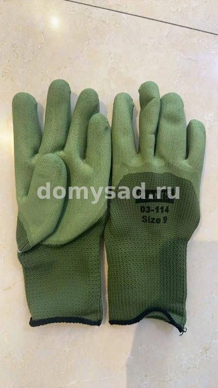 Перчатки акриловые ЗИМНИЕ PLANT!T 03-114 хаки, вспенен. латекс 65гр., р-р9 (10/480)