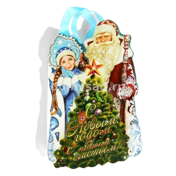 Пакет-открытка (блестки)"Дед мороз и снегурочка" 14,7х21см. 186414