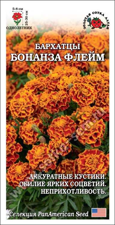 Бархатцы Бонанза Флейм отклоненные 10шт. до 30см. (Золотая Сотка Алтая) Ц