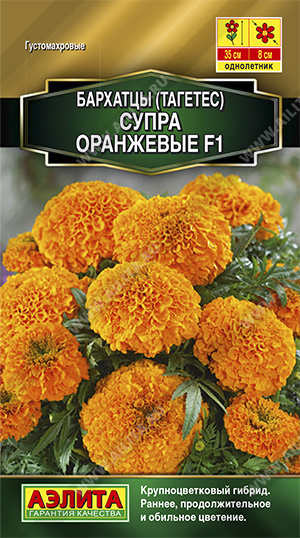 Бархатцы Супра оранжевые прямостоячие 30-35см.(Аэлита) Ц