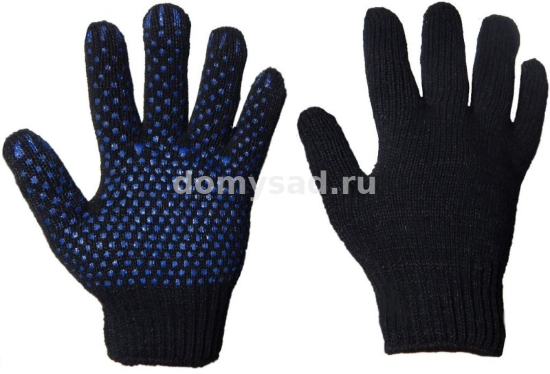 Перчатки трикотажные х/б ДВОЙНЫЕ с ПВХ Черные Теплые (5) ТАТТЕКС