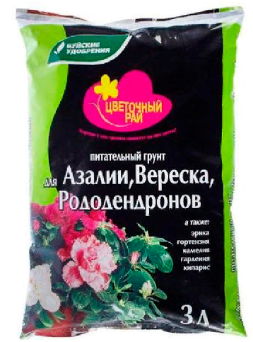 Грунт ЦВЕТОЧНЫЙ рай для АЗАЛИЙ, ВЕРЕСКА и РОДОДЕНДРОНОВ 3л./6 БХЗ (504 шт в поддоне)