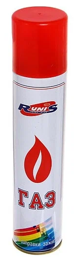 Газ для зажигалок "RUNIS" метал. балон 210мл.белый (36) (с насадками) 1-054