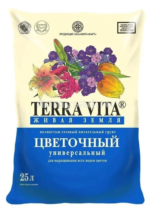 Грунт Фарт Живая Земля ЦВЕТОЧНАЯ 25 л.Terra Vita (Торфогрунт) (60шт. на поддоне!!!)