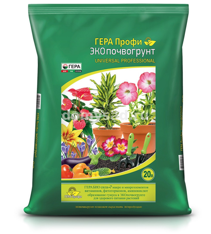 Грунт ГЕРА Профи ЭКОпочвогрунт Универсал 20л./1 ГЕРА (185 шт в поддоне)