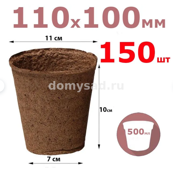 Торфяные горшки (110х100мм.) КРУГЛЫЕ (150)(Экоторф)