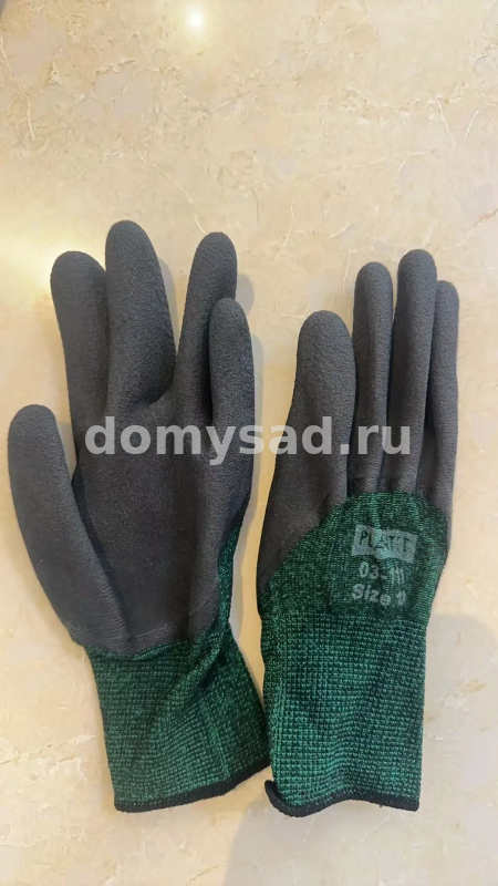 Перчатки нейлоновые зеленые PLANT!T 03-111 вспенен. латекс полный облив 55гр., р-р10 (12/720)