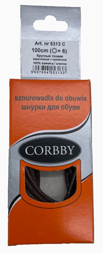 5313 Corbby шнурки 100см круглые тонкие коричневые с пропиткой